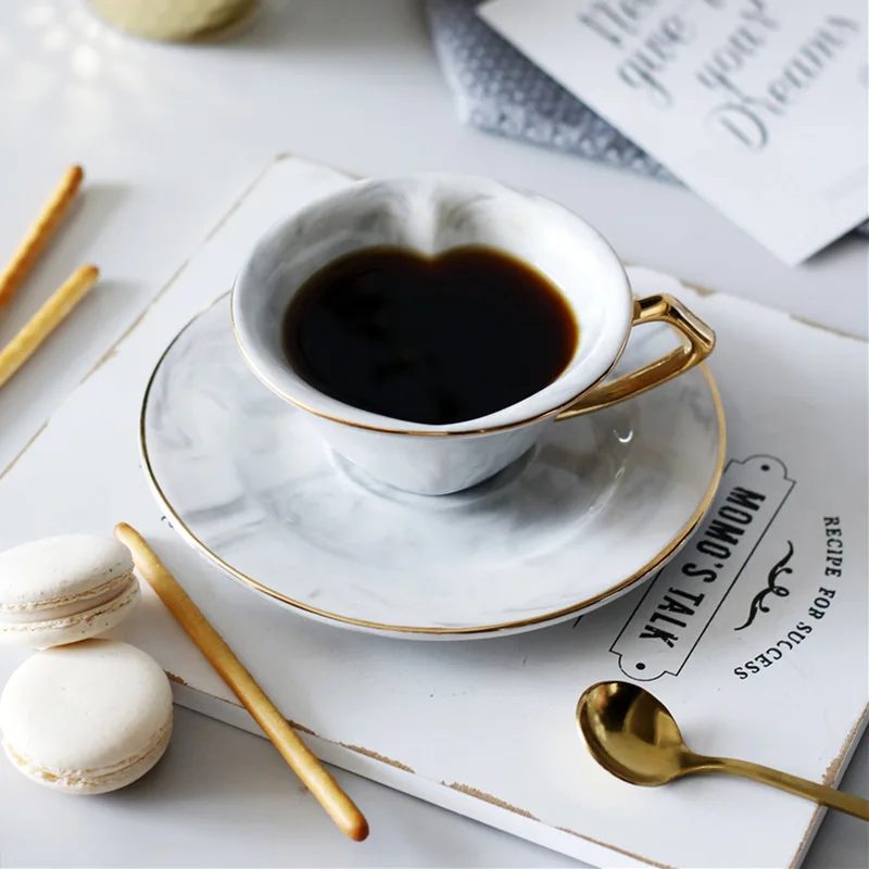 Кофейная чашка в форме сердца, блюдце, мраморные чашки, подарок для влюбленных в скандинавском стиле, фарфоровые чашки для завтрака, утреннего молока, кофе, чая