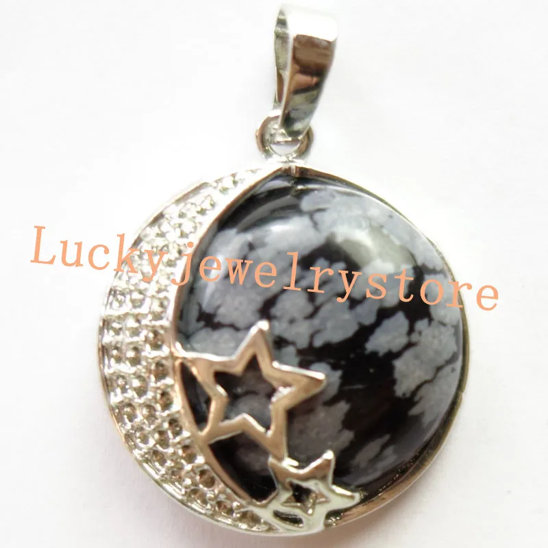 

(Min.order 10$ mix) YUTENG 1pcs Carved Snowflake Obsidian ball Pendant Bead 24x24x9mm k7-11