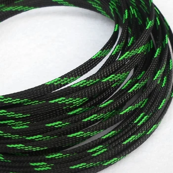 

1-50M Snakeskin Mesh Wire Protecting Nylon Tight PET Expandable Insulation Sheathing Braided Sleeves Black & Fluorescent Green