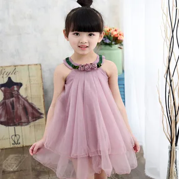 

2018 Brand Summer Girls Flower Voile Sleeveless Princess Perform Girls Summer School Beautiful Dress Hot Sale High Quality