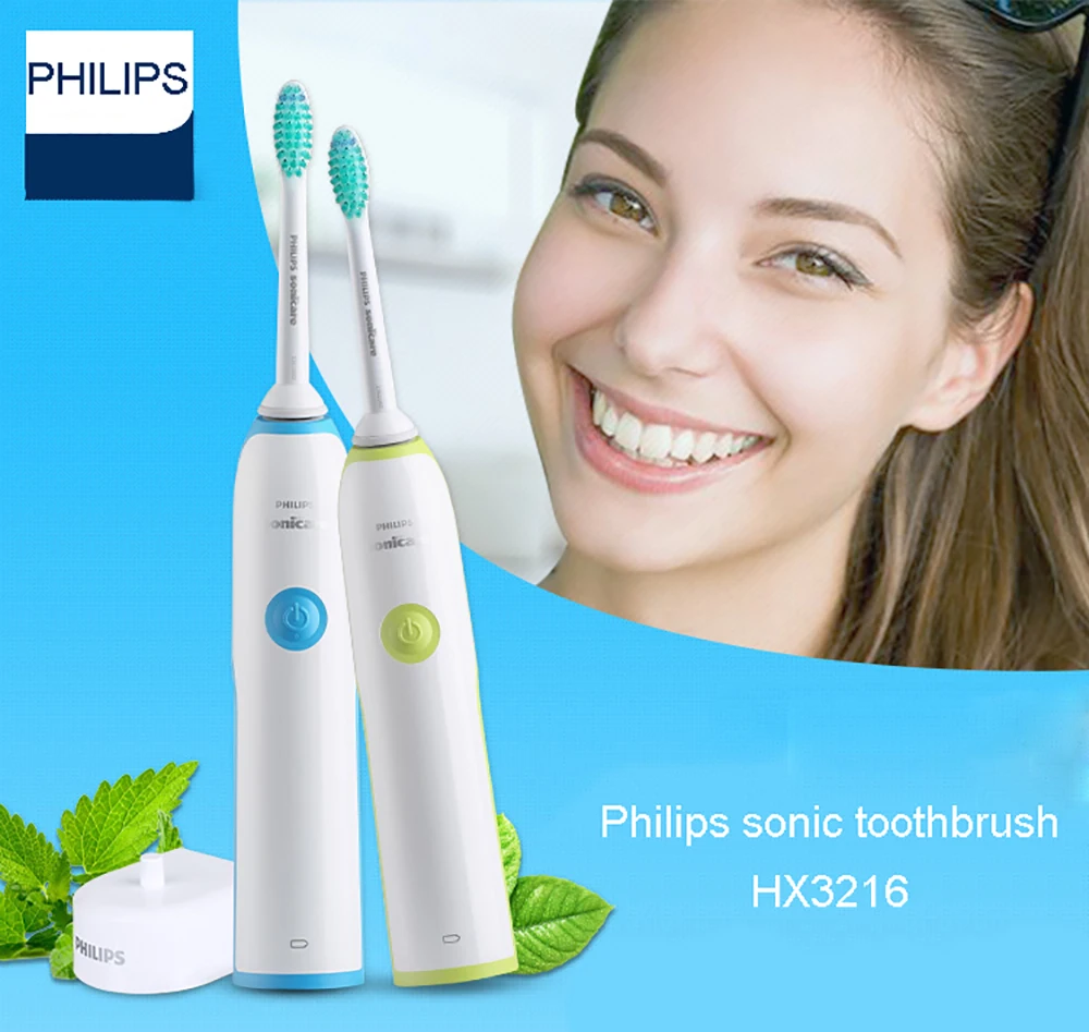 Philips электрическая зубная щетка Sonicare HX3216 перезаряжаемая с 4 сменными щеточными головками водонепроницаемое использование до 10 дней