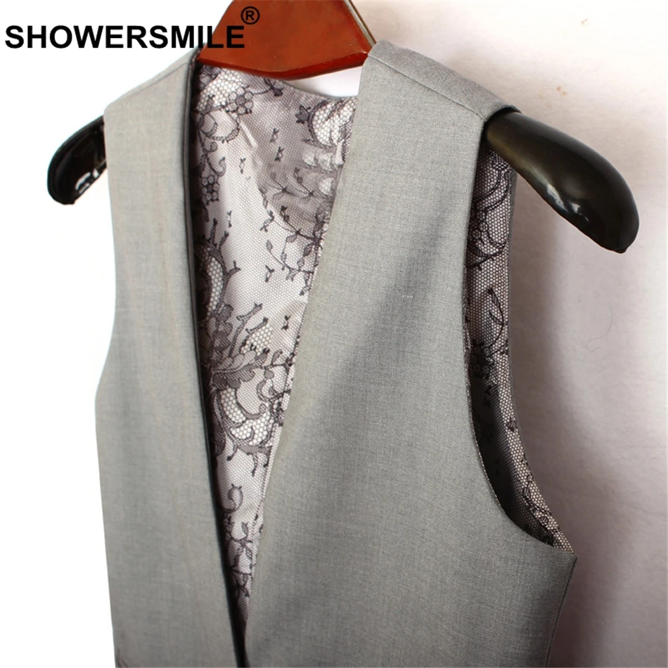 SHOWERSMILE Black Vest For Women Short Waistcoat Slim Fit Sleeveless Jacket Female Spring Summer Solid Formal Vests Waistcoat