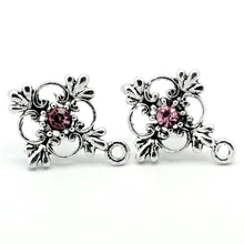 DoreenBeads медные серьги компоненты крест античный серебряный розовый цветочный узор цвет 19 мм(6/") x 14 мм(4/8"), 4 шт