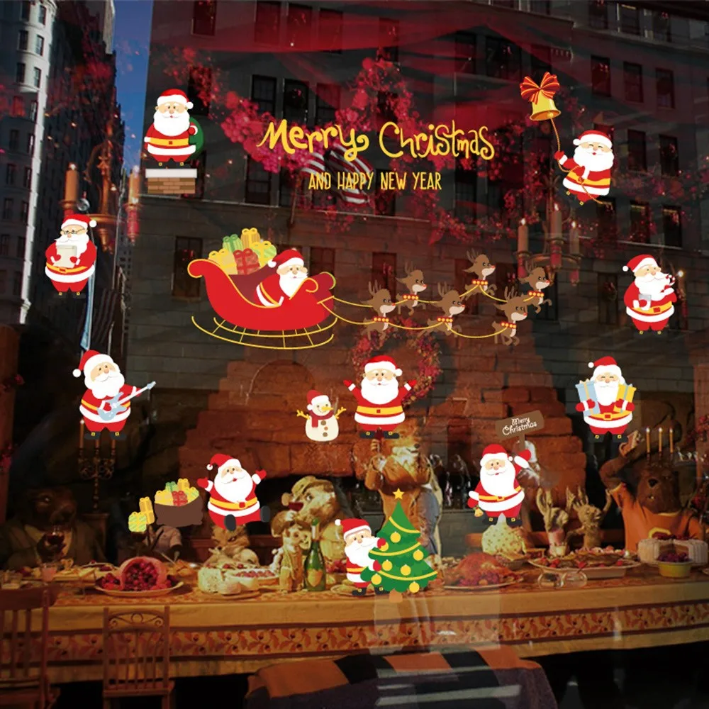 

KAKUDER Santa Claus Wall Sticker Merry Christmas Decorations Wall Stickers For Shop Windows Cartoon Animals Vinyl Decals 19Oct.9