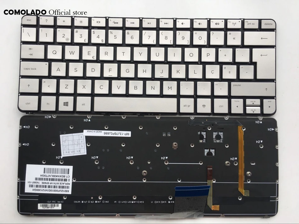 PO Portuguese Keyboard for HP Spectre 13-3000 13-3000ea 13-3000ed 13-3000ee 13-3000er 743897-131 Silver With Backlit keyboard  PO Layout