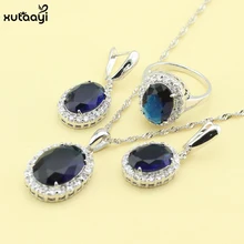 XUTAAYI Moda Sistemas de la Joyería de Plata De Ley De Superposición Jolly Azul Creado Topacio Collar Anillos Pendientes Joyería de La Boda Para Las Mujeres