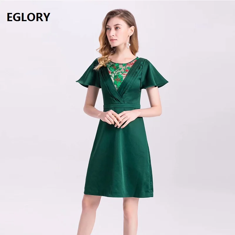 

Vestidos De Festa 2019 Summer Fashion Party Events Women Exquisite Flower Patchwork Flare Sleeve Slim Fitted Green Dress XXXL