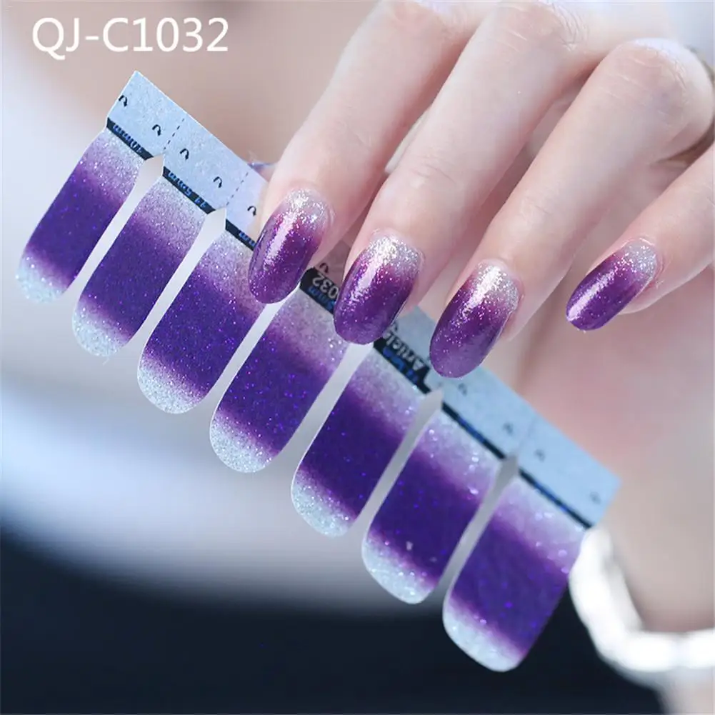 Блестящий Порошок градиентные цветные наклейки для ногтей накладные ногти лак стикер DIY самоклеющиеся клей для ногтей украшения - Цвет: C32