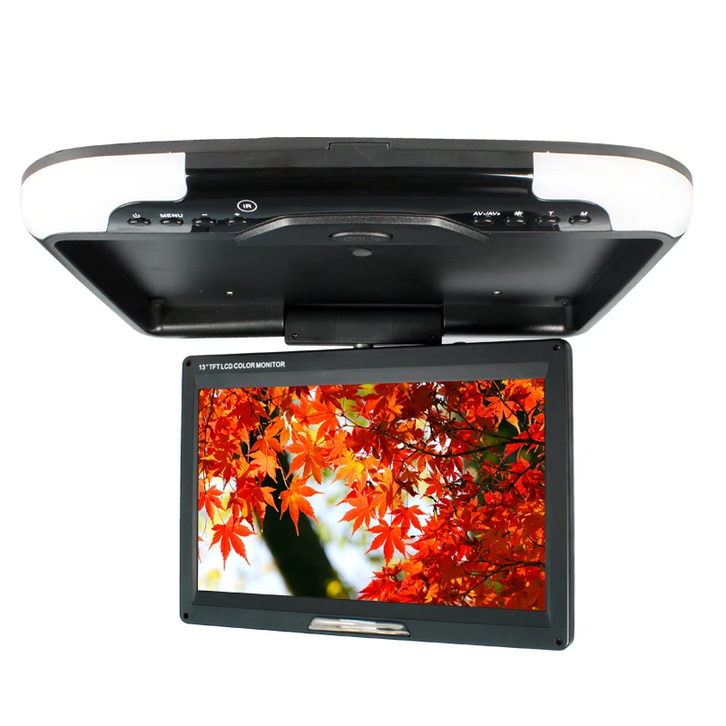 Горячая Распродажа 13 дюймов Автомобильный потолочный монитор DC 12V 2-полосная видео входов флип-монитор светодиодный цифровой экран бежевый/серый/черный SH1308