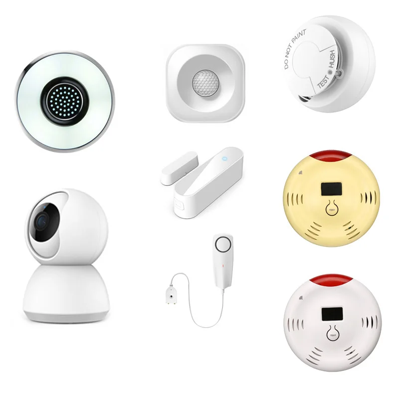 

ANGOOD 2.4G Wifi Tuya Smart Home Kit Security APP Remote Control IP Camera + Siren + PIR Sensors Smoke Detectors Alarm System