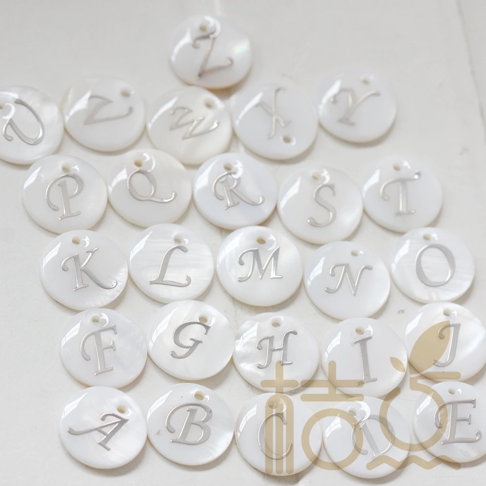 

26pcs 15mm DIY Jewelry Accessories Natural Shell alphabet letter charms Wafer Hanging Gold and Silver Sealing Glaze pendant