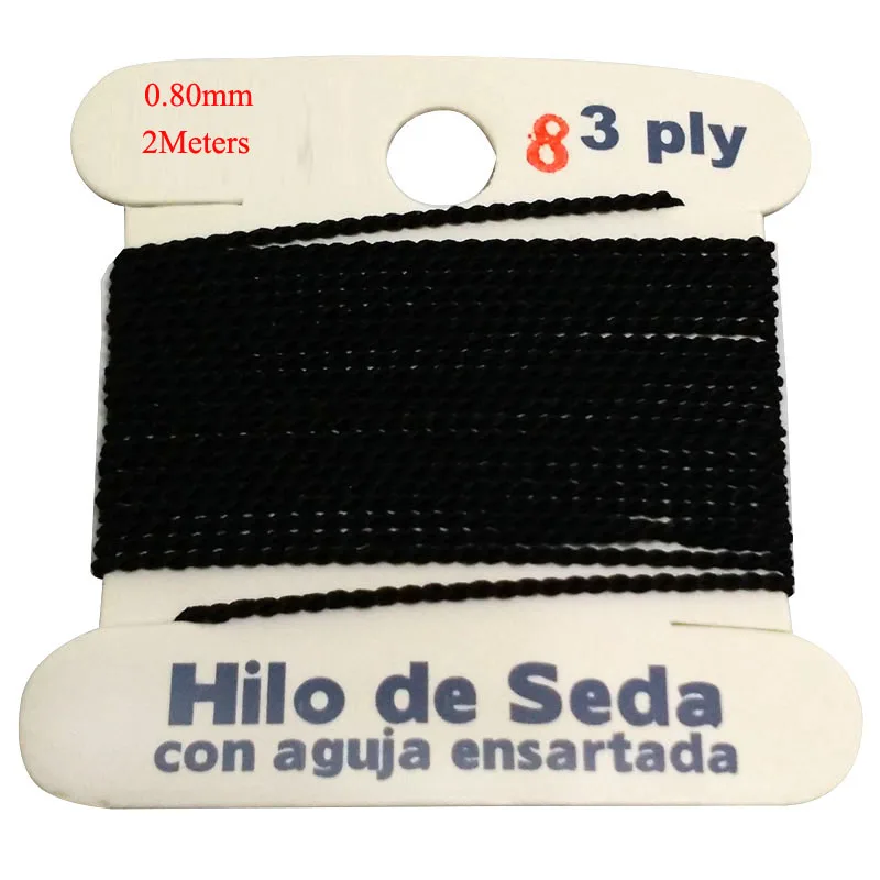 

2M Long Dia 0.8mm 3 PLY Black 100% Natural Silk Beading Cord with Needle