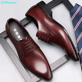 

QYFCIOUFU Handmade Italian Mens Dress Shoes Genuine Leather Pointed Toe Customized Goodyear Men Derby Oxford Shoes