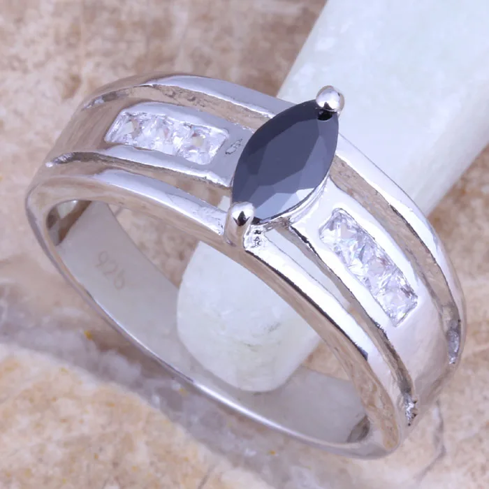 Fake Three-piece Black Cubic Zirconia White CZ Silver Plated Ring Size 6 / 7 8 9 R1580 | Украшения и аксессуары