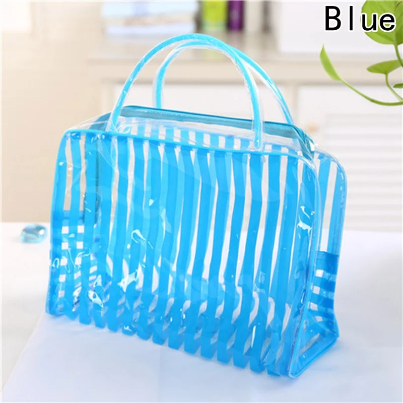 

PVC Transparent Zipper Ladies Bag Makeup Tool Storage Cosmetic Bag Makeup Organizer Stripe Portable Waterproof