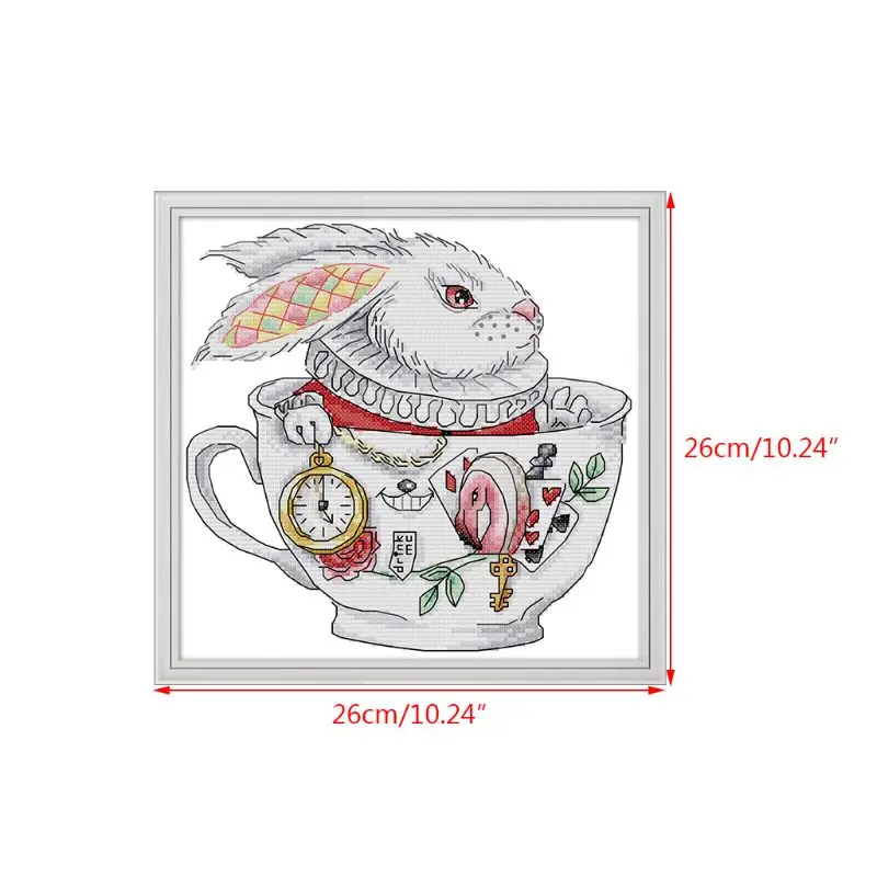 Teacup кролик рукоделие Счетный 14CT напечатаны крестиком комплект с вышивкой DIY украшение для дома ручной работы