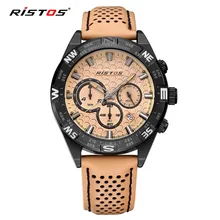 RISTOS Hot Sale Sport Men Watch Chronograph Calendar Quartz Leather Watches Male Army Fashion Date Wrist