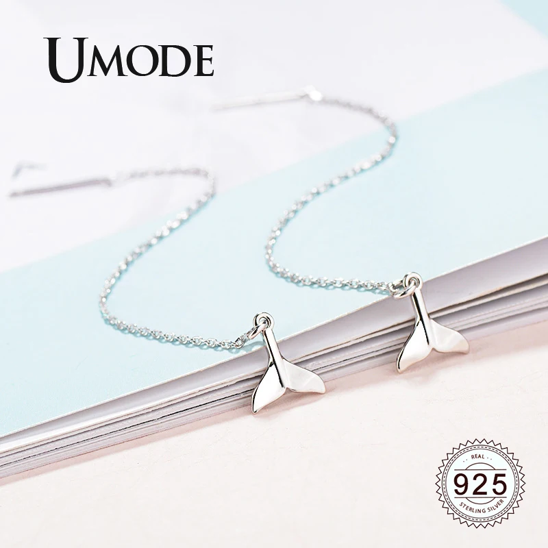 UMODE, 925 пробы для девочек, серебряные серьги, Модный маленький хвост русалки, S925, висячие серьги, серебряная цепочка, ювелирные изделия для женщин, LE0621