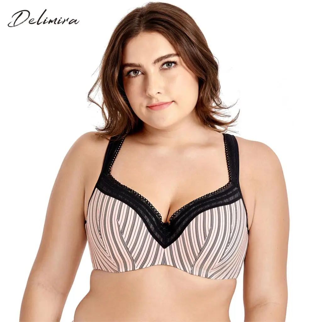 DELIMIRA Women's Full Figure Lightly Lined Underwire Seamless Lace Balconette Bra