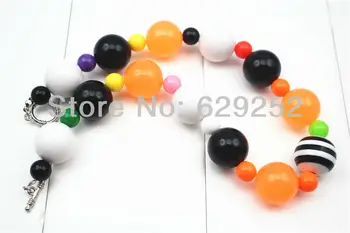 

10Pcs Lots Orange and Black new arrival mixed cane big beads chunky bubblegum acrylic necklace for kids CB007