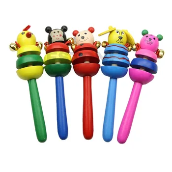 

Bell Toy Kid Handbell Musical Education Instrument Cartoon Animal Wooden Rattles