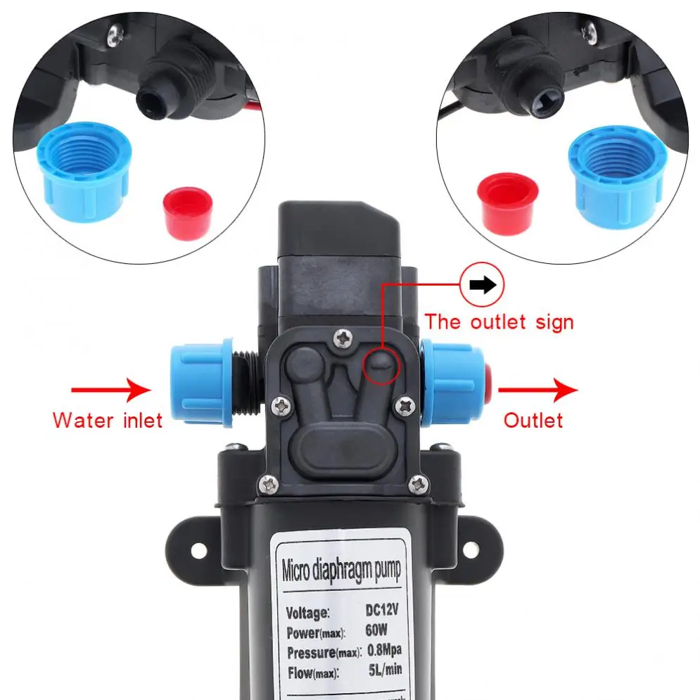 12V 60W 5L/мин самовсасывающий Универсальный мембрана высокого Давление электрическая Автомобильная моющая насос с синим гайка для автомобиля/дома/сад