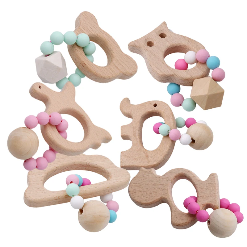 Baby Teethers natural wooden baby teethers Animal Shaped Jewelry Teether Bracelet Toy Baby Rattle Stroller naissance