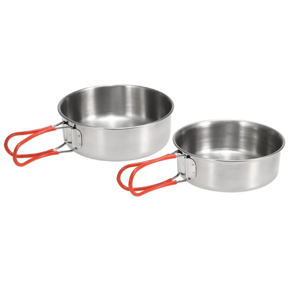 2Pcs Bowls with Foldable Handle Stainless Steel Bowl Dinner Plates Outdoor Camping Tableware Kitchen Dinner Lunch Food Container - Цвет: Белый