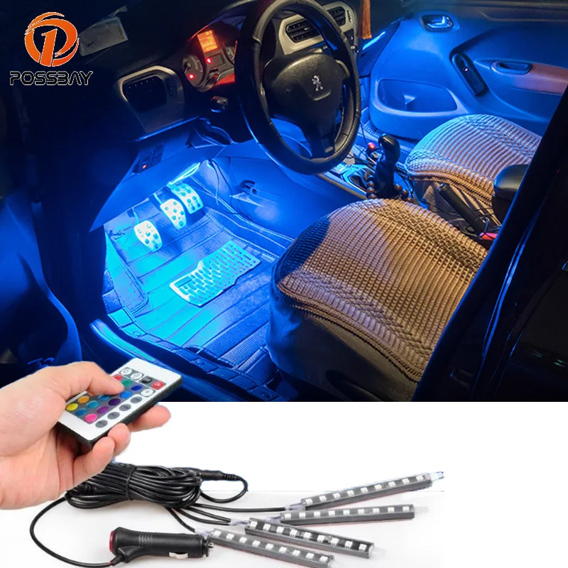 Us 9 58 25 Off Possbay 4pcs Car Styling Car Rgb Led Light Strip Car Decorative Atmosphere Lights Luces Car Interior Lamp Wireless Remote Voice In