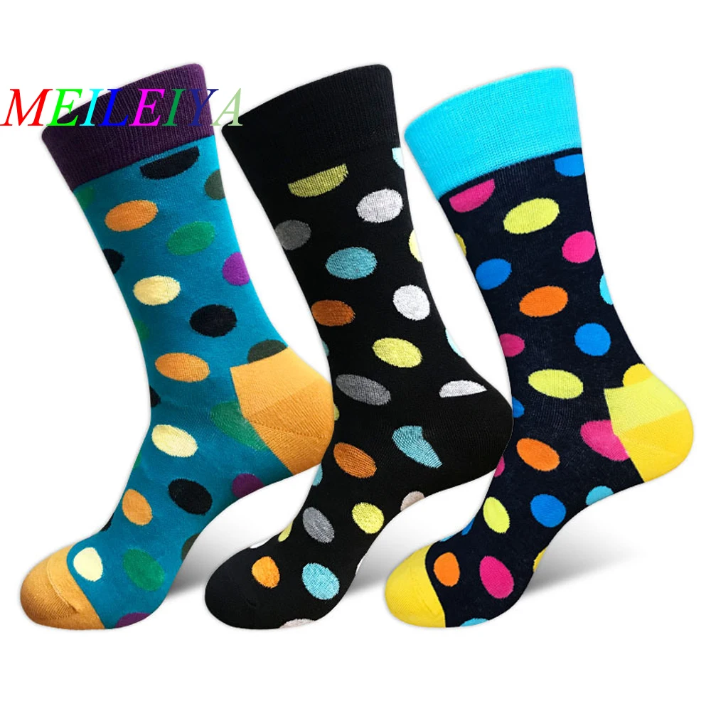 MEILEIYA 10 Pairs/Bag Summer Harajuku Style Men's Socks Dot Pattern