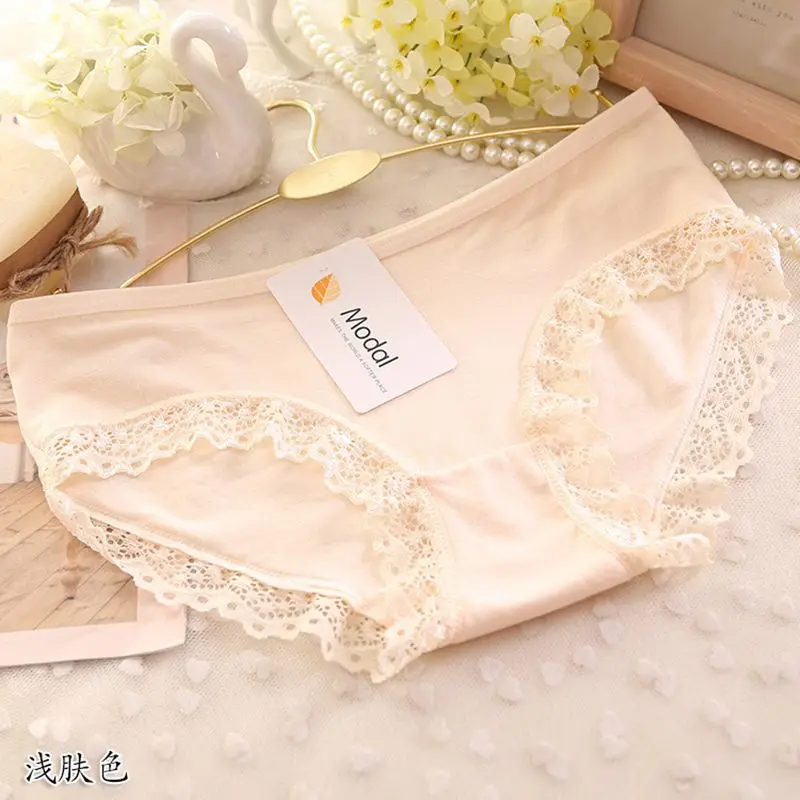 Lace Panties Women Fashion Lace Lingerie Solid Color Pretty Briefs High Quality Cotton Mid Waist Women Underwear