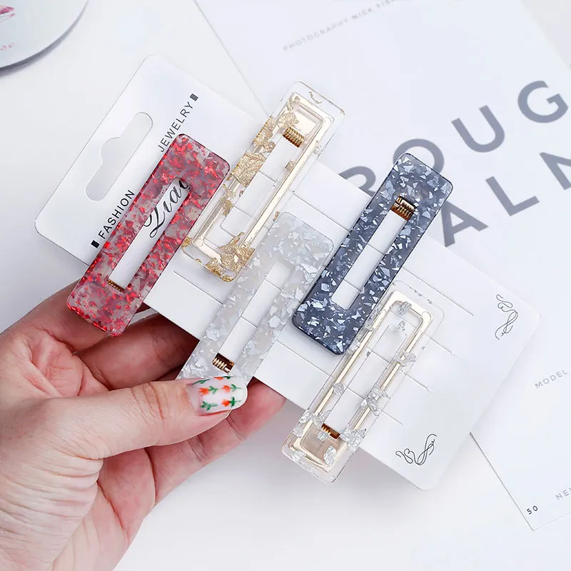 Rectangle Hair Clip Aligator Clamp Barrettes Hairpin for Women Girls Geometric Sequin Foil Hair Pins Decorative Hair Accessories