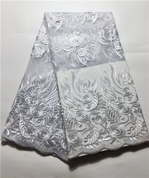 

frican Lace Fabric 2018 High Quality Pure White Lace Embroidery Tulle Lace Fabric For Party Dress 5 Yards XI2