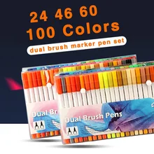 24, 36, 60, 100 цветов, Двойные наконечники, 0,4 мм, тонкая кисть, ручка, чернила на водной основе, эскиз, художественный маркер, ручка, набор для рисования, манга, принадлежности для рисования