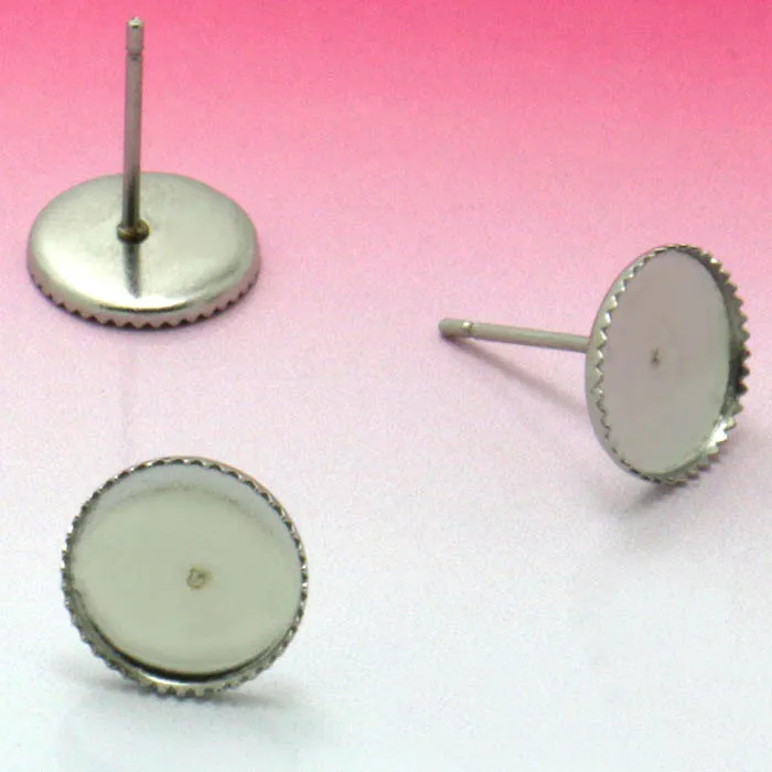 

Stainless Steel Earrings Post 10mm 12mm Circle Bezel Resin Cameo Base Blanks Ear Stud Earrings Findings DIY Settings Jewelry