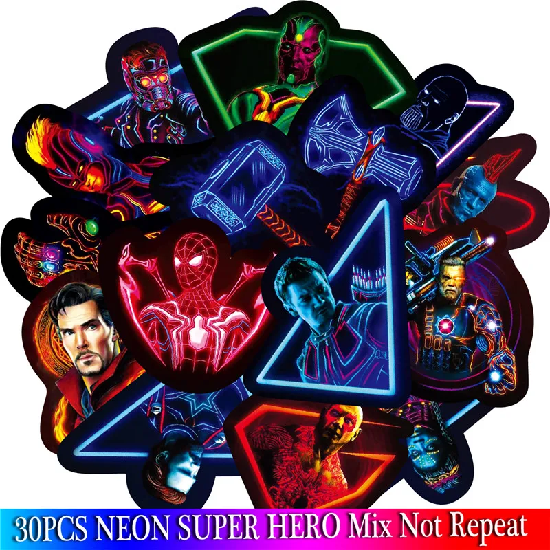 30PCS Neon Super hero Stickers Set For Children Luggage Skateboard Motorcycle Bicycle Fridge Laptop Cute Cartoon Sticker (3)