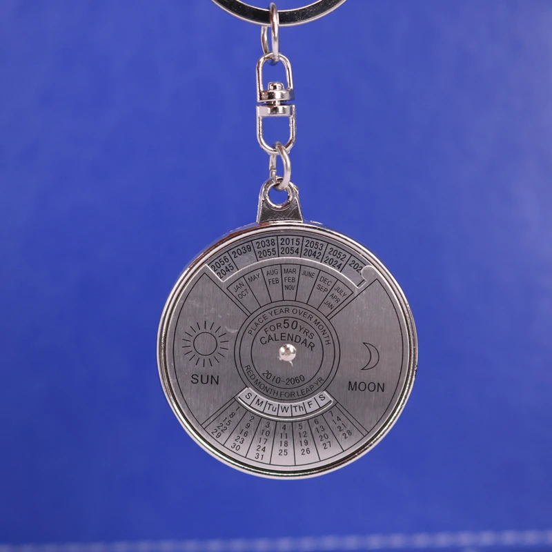 

50 Years Perpetual Calendar Keyring Keychain Silver Alloy Key Chain Ring Keyfob
