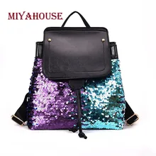 

Miyahouse Bling Sequines Backpack With Drawstring For Women PU Leather Rucksack For Female Large Capacity Solid Color Backpack