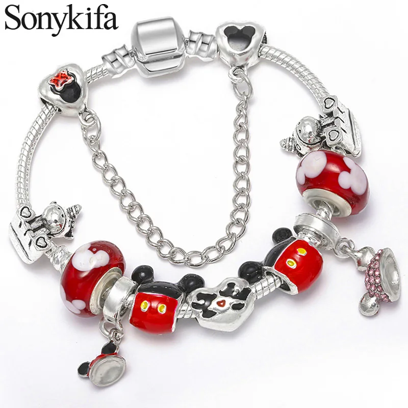 

Mickey Series Charm Bracelet For Women Kids Silver Color Minnie Chain Pandoro Bracelet&Bangles Femme Jewelry Birthday Gift