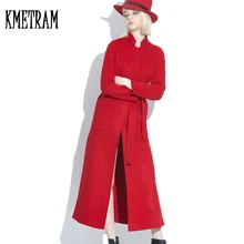 Высокое качество двухстороннее 95% кашемировое шерстяное пальто женский кардиган пальто европейский стиль х-длинный шерстяной плащ WUJ0683