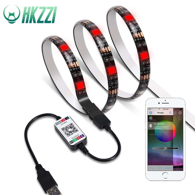 

HKZZI Bluetooth LED Strip Light 5050 RGB Colorful DC5V Music 1M-2M-3M TV Background Lighting Flexibe Waterproof USB LED Strip