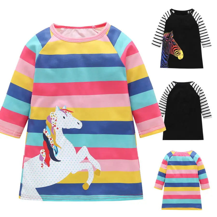 

Dress for Girls 1-7 Years Toddler Baby Girl Kid Spring Clothes Stripe Print Princess Party Long Sleeve Dresses Children Outfits