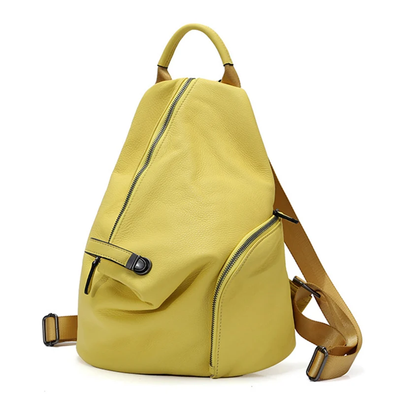 Женский рюкзак Zency из натуральной кожи на каждый день, классический черный школьный рюкзак для студентов, винтажный женский ранец высокого качества - Цвет: Цвет: желтый