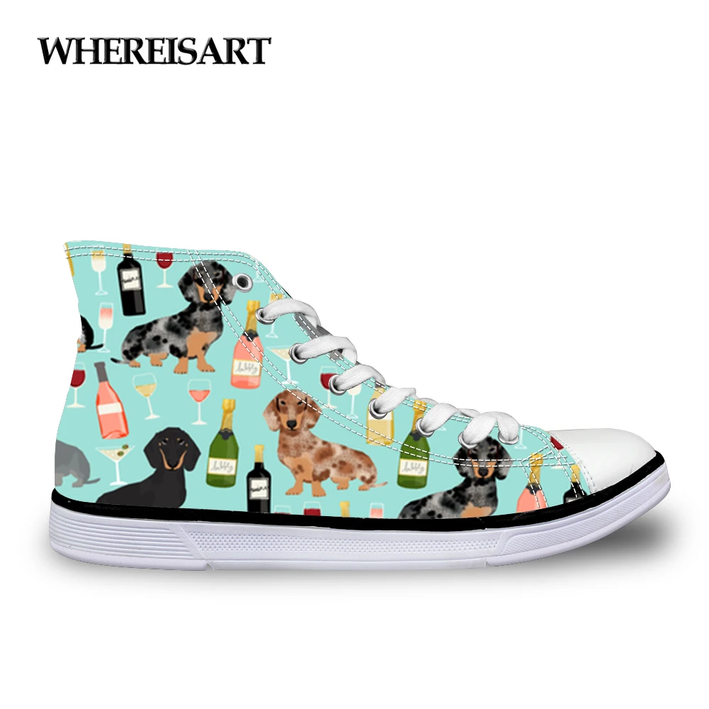 

WHEREISART Doxie Dog Wine Print Women Vulcanize Shoes for Ladies Flats Casual Lace up Canvas Shoes Adult Sneakers Zapatos Mujer