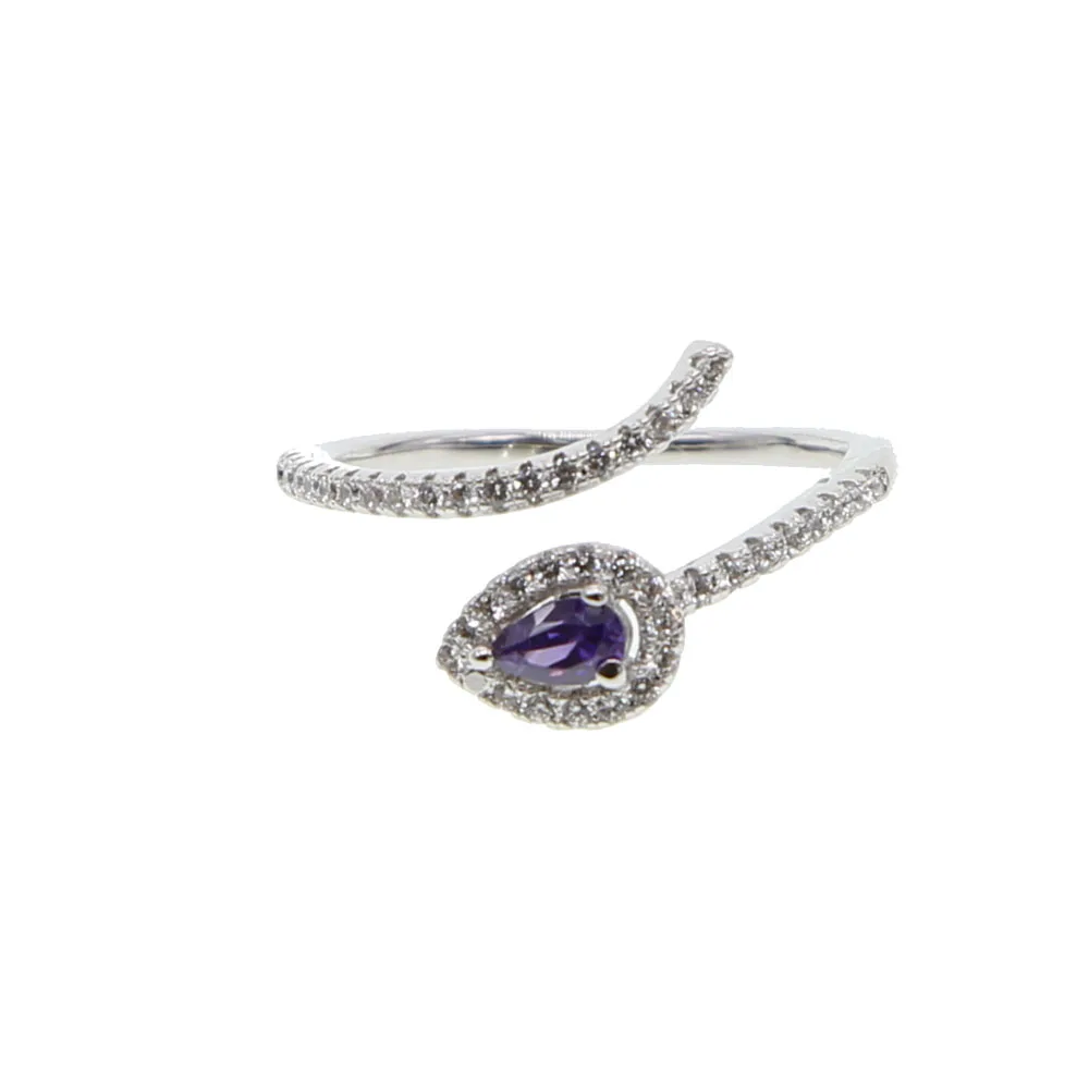 Высокое качество, заводская цена на продажу, популярные ювелирные изделия, слеза, камень по месяцу рождения, голубой, белый, в форме груши, открытое регулируемое кольцо на кастет - Цвет основного камня: silver purple cz