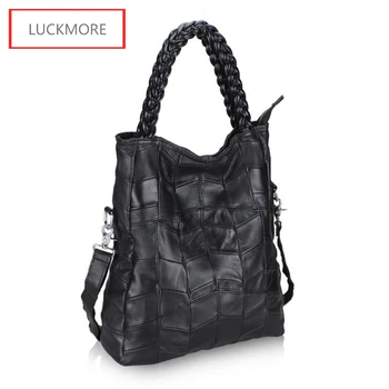 

New 2016 Fashion Genuine Leather Women Handbag Patchwork Natural Sheepskin Shoulder Bag Famous Brand Women Bag Casual Tote sac