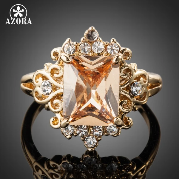 Модное дизайнерское золотистое кольцо AZORA Stellux с австрийским кристаллом TR0086|austrian