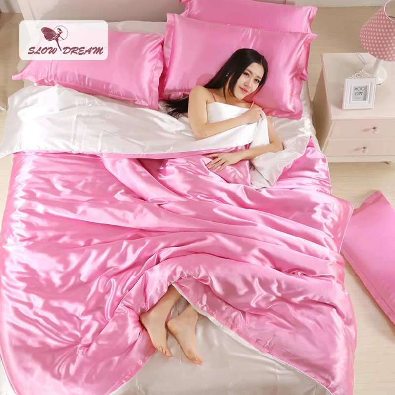 Slowdream бледно лиловый шелк атлас Постельное белье одноцветное Цвет постельное