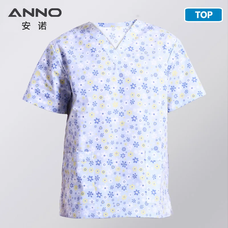 ANNO, 15 цветов, 5XL, Мультяшные медицинские скрабы, набор, униформа для кормления, медицинская одежда, стоматологические клинические скрабы для кормления, женская, мужская одежда - Цвет: XiaoHuaYu-Top