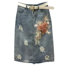 Высокая Талия Джинсовая юбка для женщин Цветочная вышивка джинсы макси юбки женские винтажные повседневные плюс